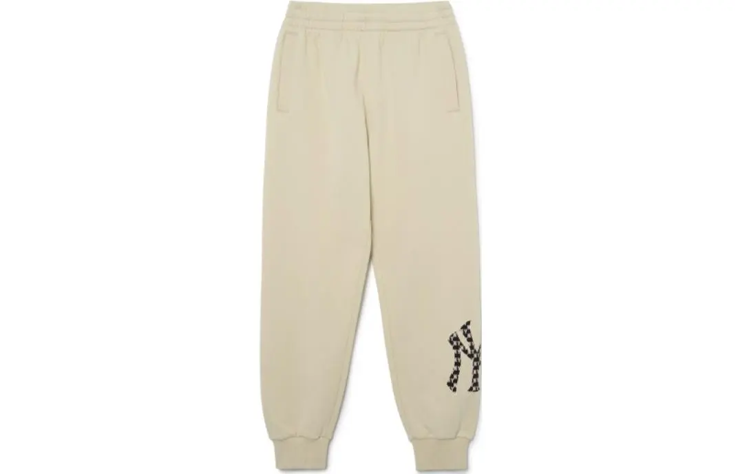 MLB Knitted Sweatpants Unisex Ivory White Moderate Cuffed Pants