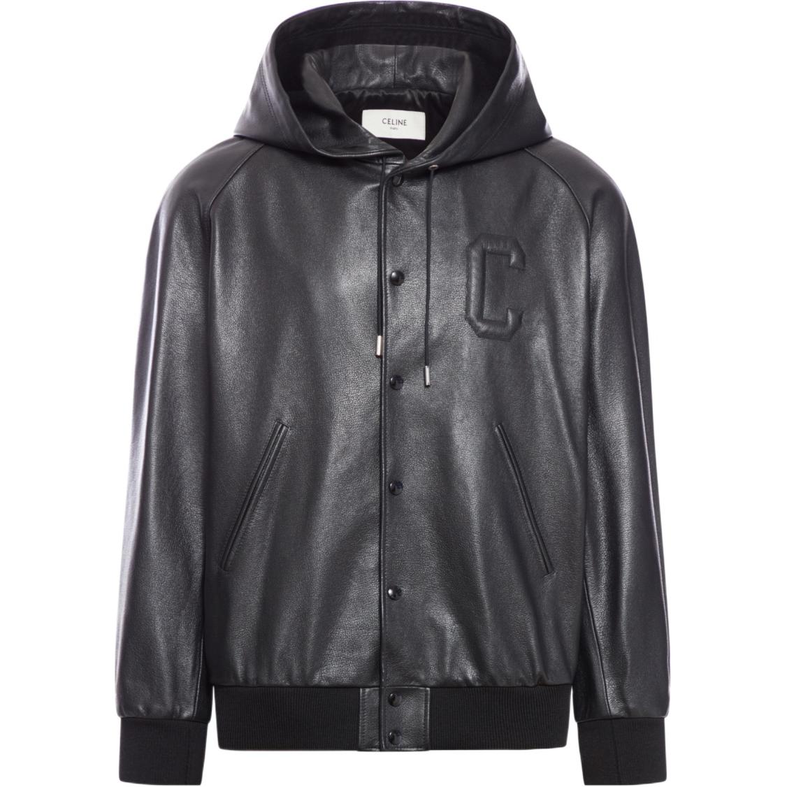 CELINE Leather Drawstring Bomber Jacket