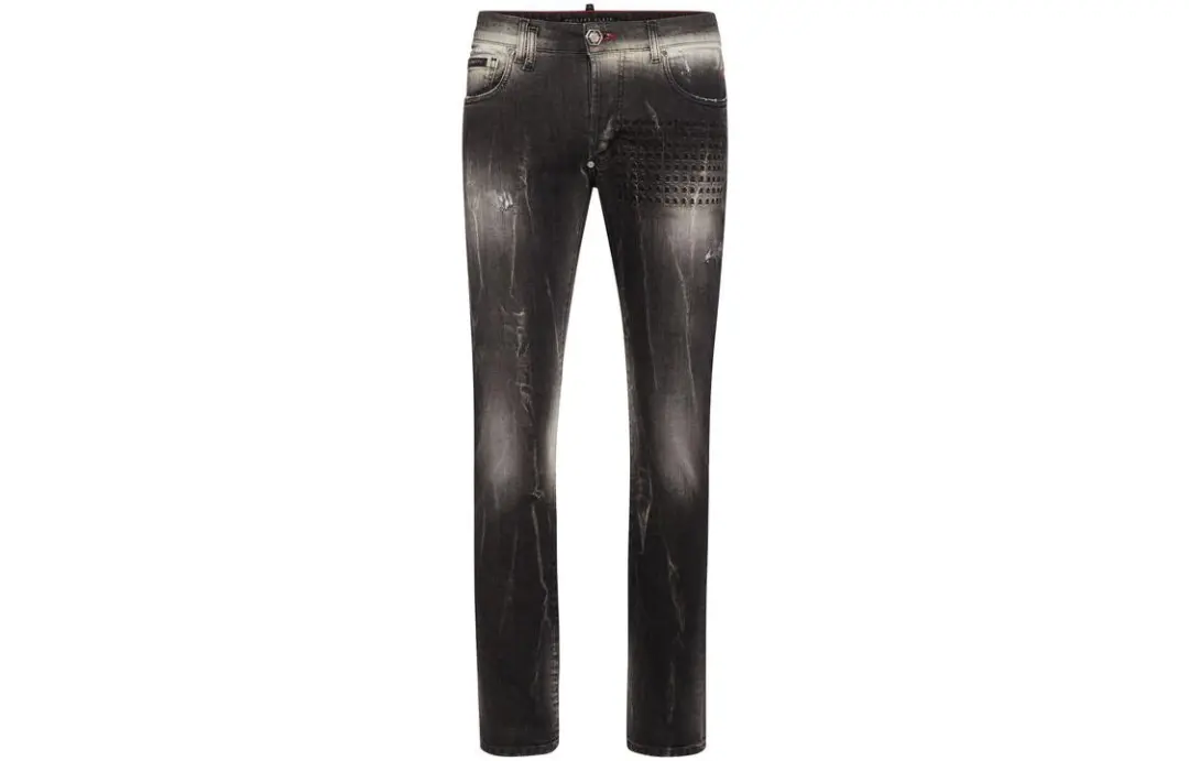 Philipp Plein Skull&Bones-embroidered faded jeans