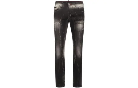 Philipp Plein Skull&Bones-embroidered faded jeans