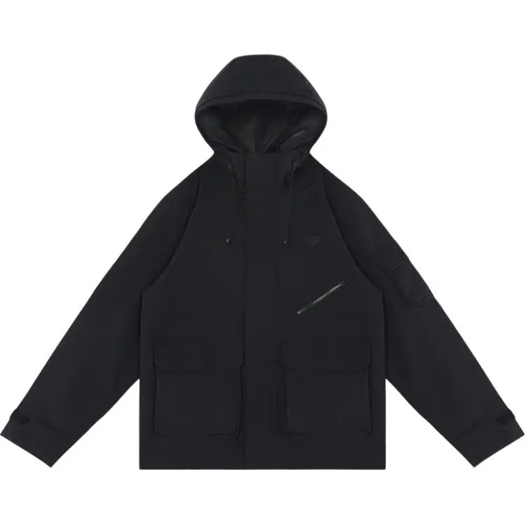 New Balance SS25 Clean Solid Color Minimalist Style Large Pocket Practical Hooded Jacket Men's Black