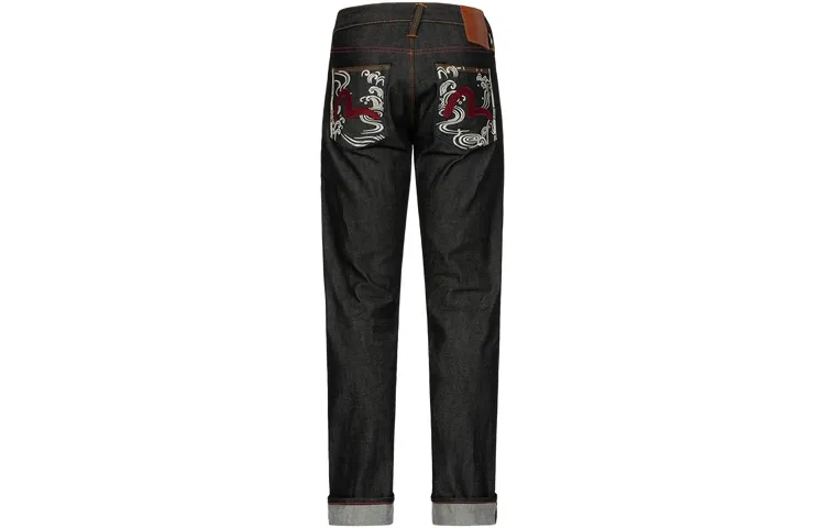 EVISU Jeans Men's Black Moderate Straight Fit Pants