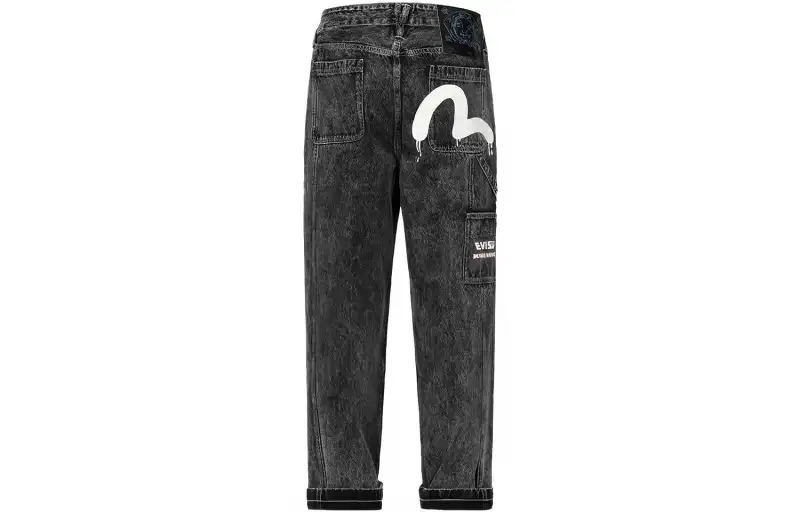 EVISU Jeans Men's Black Moderate Straight Fit Pants