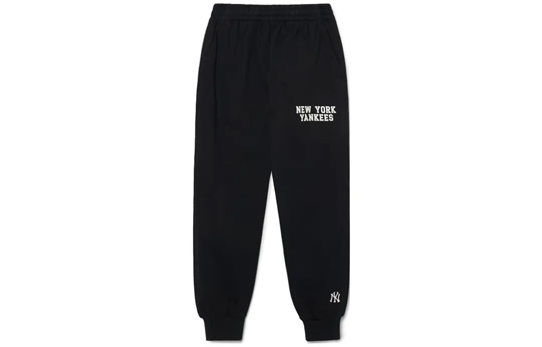 MLB New York Yankees Knitted Sweatpants Unisex Black Moderate Cuffed Pants