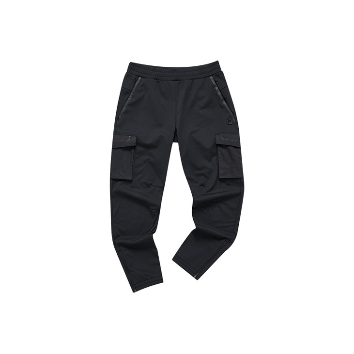 FILA Athletics Casual Pants Men's Pitch Black Thickened And Fleece Lined Straight Fit Pants