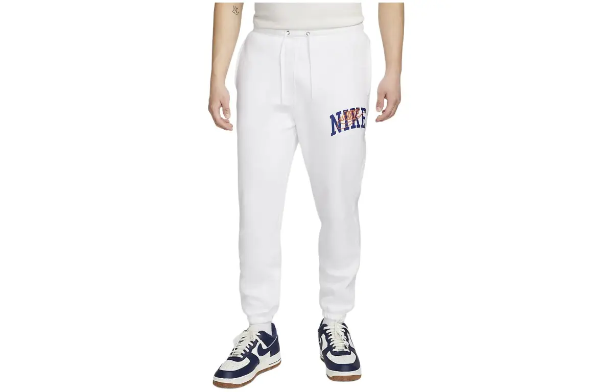 Nike Club Fleece Letter Print Lace Up Casual Elastic Cuff Fleece Lined Knitted Sweatpants Men's White