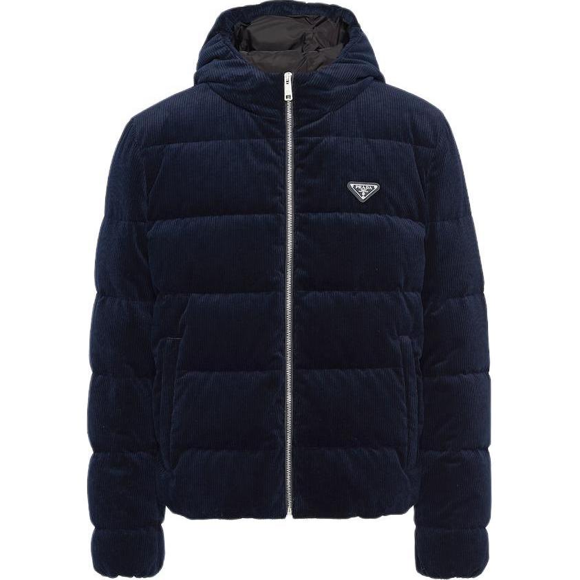 PRADA SS24 Cropped Corduroy Down Jacket Jackets & Coats Men's Blue