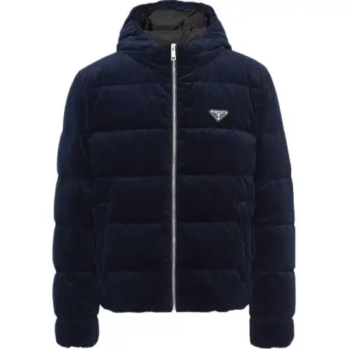 PRADA SS24 Cropped Corduroy Down Jacket Jackets & Coats Men's Blue