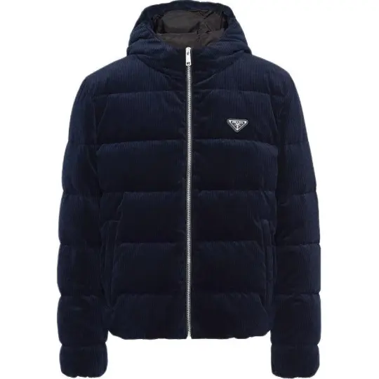 PRADA SS24 Cropped Corduroy Down Jacket Jackets & Coats Men's Blue