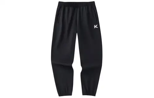 Anta Basketball Collection Solid Color Fleece Lined Fitness Stretch Elastic Cuff Knitted Sweatpants Men's Basic Black