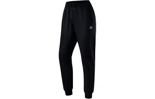 ANTA Knitted Sweatpants Men's Black Moderate Cuffed Pants