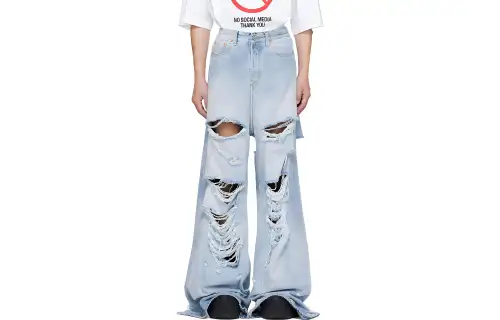 Vetements Jeans Men's Light Blue Moderate Ripped Pants