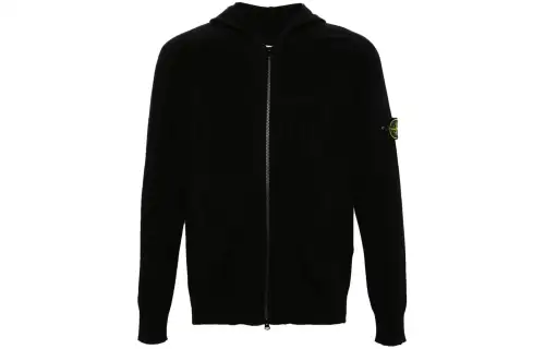 STONE ISLAND Logo Patch Zip-Up Knitted Hoodie