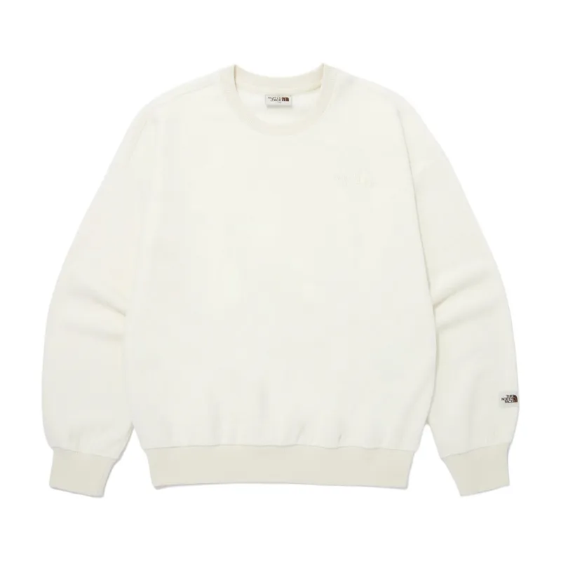 THE NORTH FACE Solid Color Crew Neck Fleece Lined Embroidery Long Sleeved Sweatshirt Unisex White