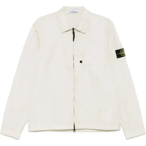 STONE ISLAND Compass Patch Zip Up Shirt Jacket