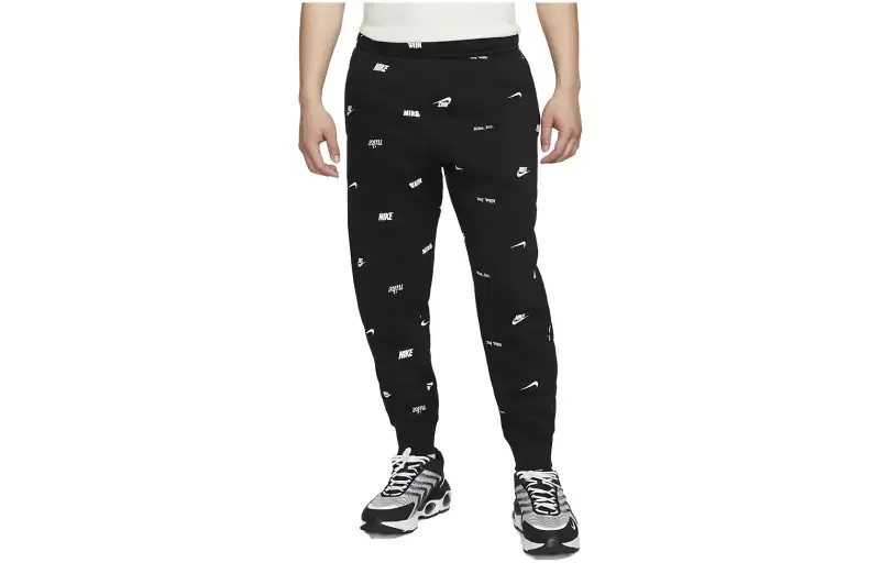 Nike Brushed Back Allover Print Joggers Knitted Sweatpants Men's Black