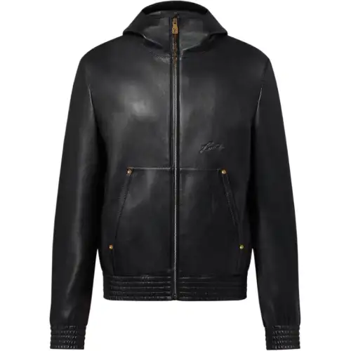 Lv Zipped Leather Hoodie