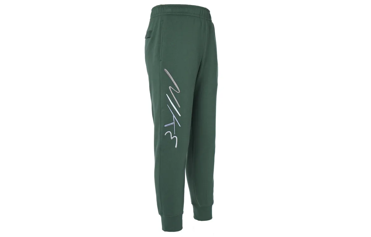 Nike Print Lace Up Casual Fleece Lined Knitted Fabric Sweatpants Men's Fir Green