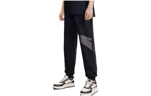 ANTA Knitted Sweatpants Men's Black Moderate Cuffed Pants