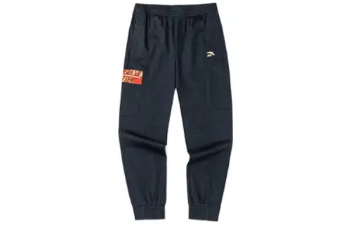 ANTA Knitted Sweatpants Men's Black Moderate Cuffed Pants