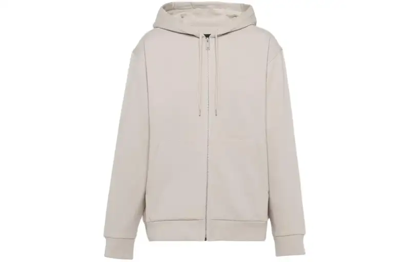 PRADA Cotton And Cashmere Hoodie Jackets & Coats Men's Chalk White