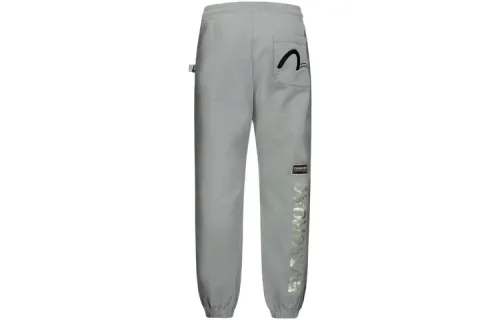 EVISU Knitted Sweatpants Men's Gray Moderate Cuffed Pants