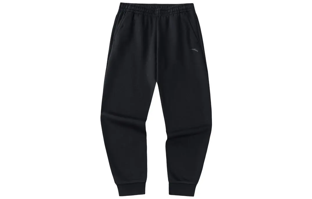 Anta Variety Training Collection Solid Color Thickened And Fleece Lined Thermal Knitted Sweatpants Men's Basic Black