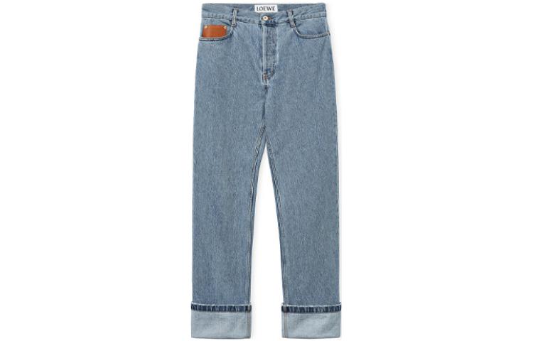 LOEWE Loewe FW23 washed distressed hemmed straight casual jeans for men blue