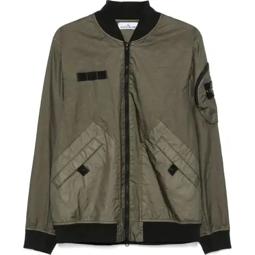 STONE ISLAND Logo Patch Zip Up Bomber Jacket