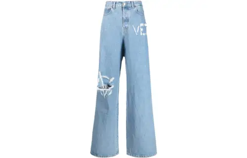 Vetements Logo Destroyed Baggy Jeans