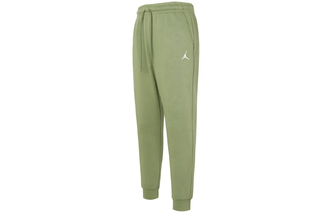 Jordan Essentials Solid Color Lace Up Casual Elastic Cuff Fleece Lined Knitted Sweatpants Men's Light Olive Yellow
