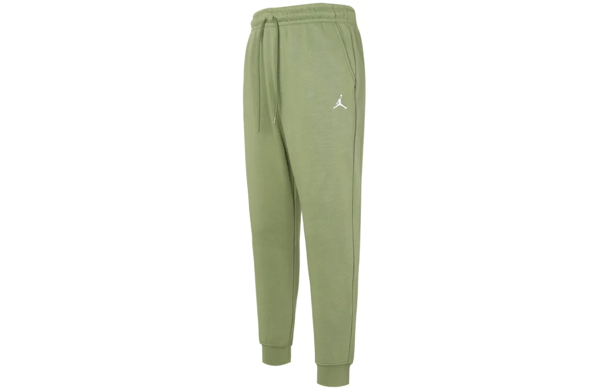 Jordan Essentials Solid Color Lace Up Casual Elastic Cuff Fleece Lined Knitted Sweatpants Men's Light Olive Yellow