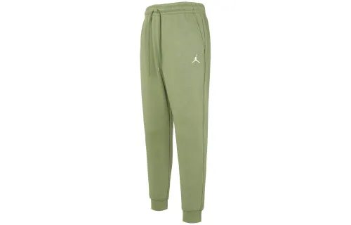 Jordan Essentials Solid Color Lace Up Casual Elastic Cuff Fleece Lined Knitted Sweatpants Men's Light Olive Yellow