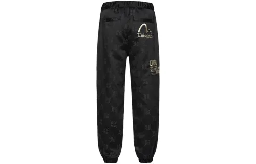 EVISU Knitted Sweatpants Men's Black Moderate Cuffed Pants