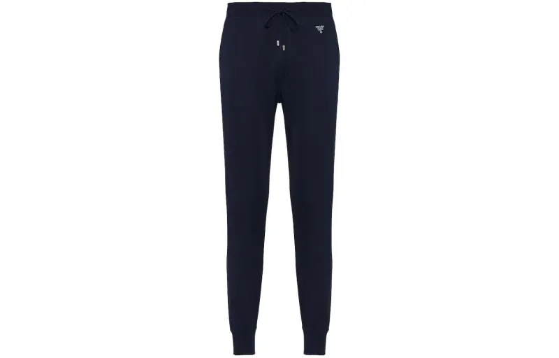 PRADA Knitted Sweatpants Men's Blue Moderate Cuffed Pants