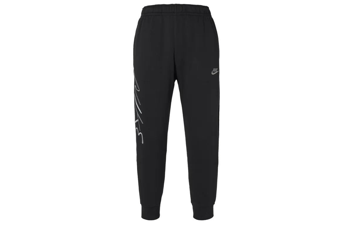 Nike Club Fleece Print Lace Up Casual Fleece Lined Knitted Sweatpants Men's Black