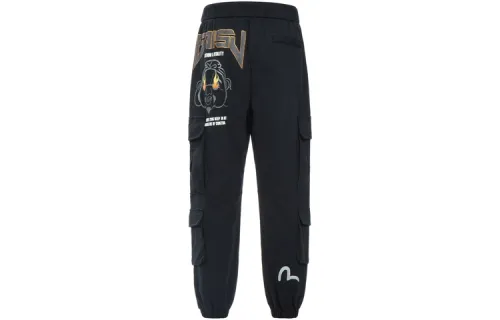 EVISU Knitted Sweatpants Men's Black Moderate Cuffed Pants