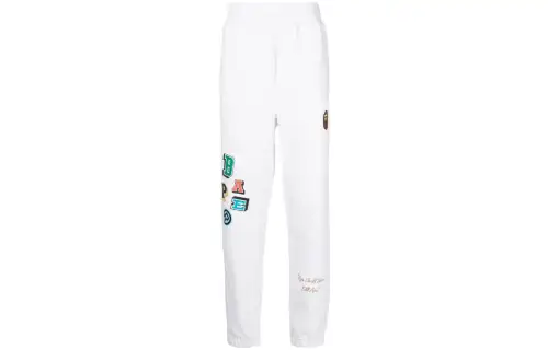 A BATHING APE Bape Knitted Sweatpants Men's White Moderate Cuffed Pants