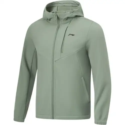 Li Ning Fitness Series Solid Color Zipper Hooded Comfortable Fleece Lined Thermal Sports Trench Coat Men's Gray Green
