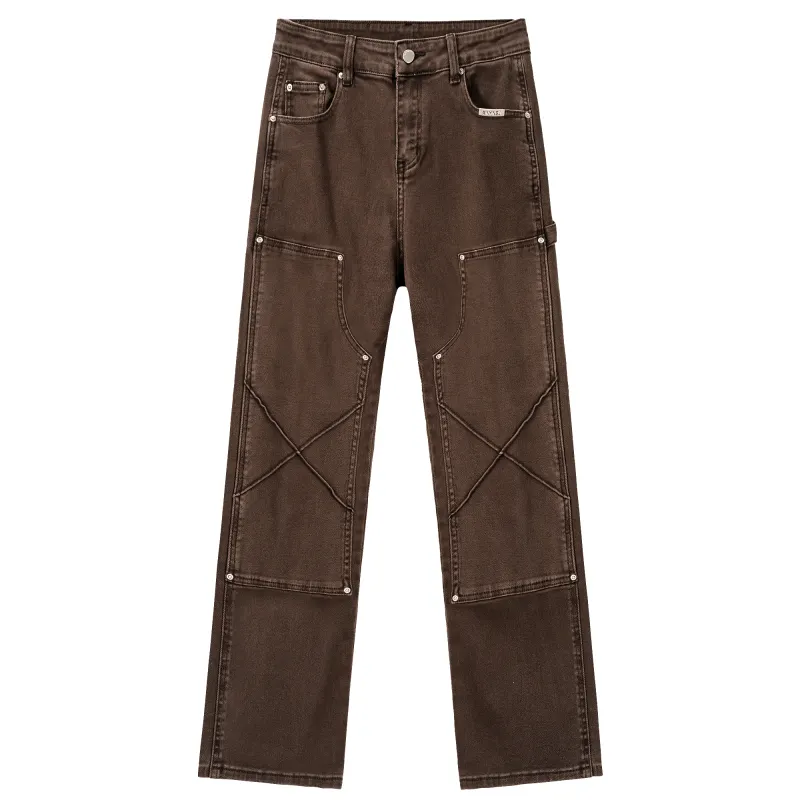 XINYINSU Denim Pants Unisex Coffee