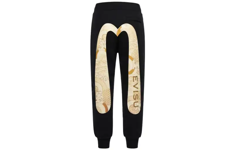 EVISU Knitted Sweatpants Men's Black Moderate Cuffed Pants