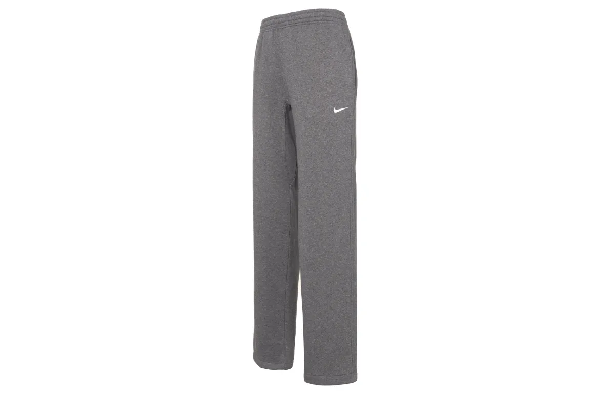 Nike Solid Color Logo Print Fleece Lined Straight Fit Knitted Sweatpants Men's Dark Gray