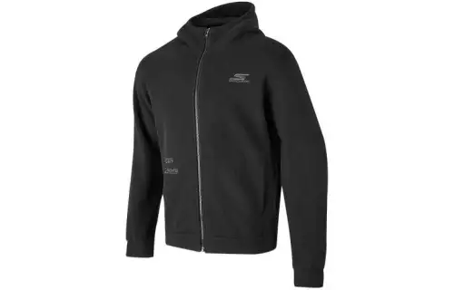 Skechers Letter Embroidery Outdoor Sports Fleece Lined Hooded Jackets & Coats Men's Carbon Black