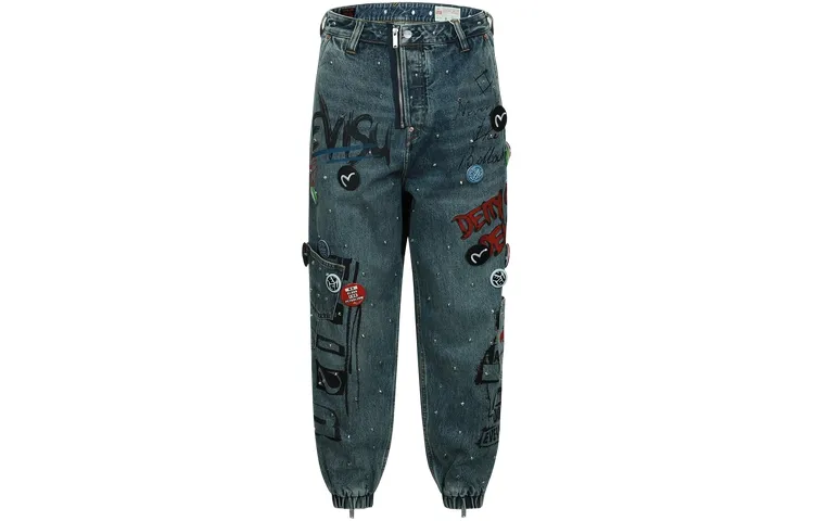 EVISU Jeans Men's Denim Blue Moderate Cuffed Pants