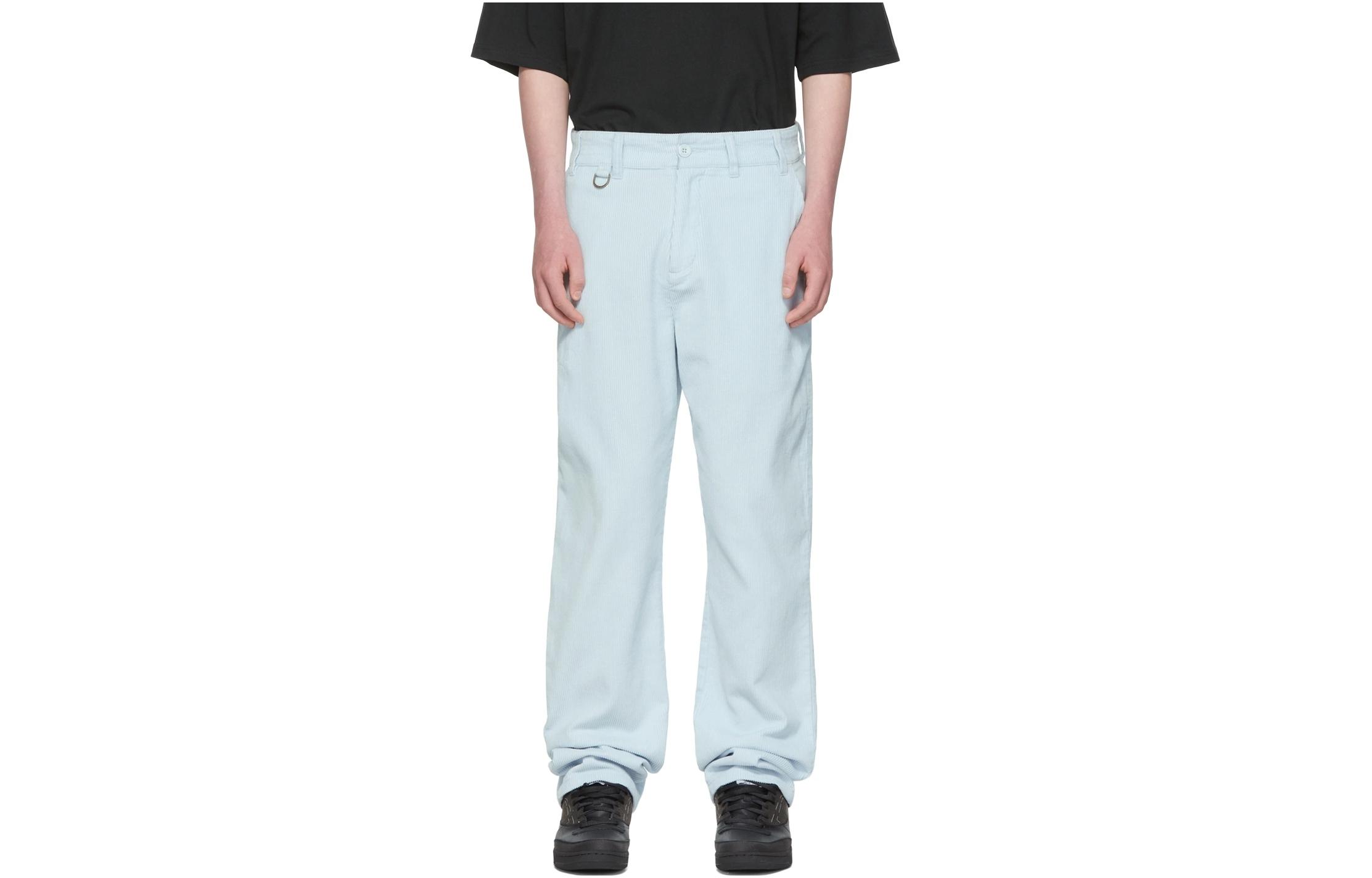 Drew house Smiley Collection Casual Pants Men's Light Blue Moderate Straight Fit Pants