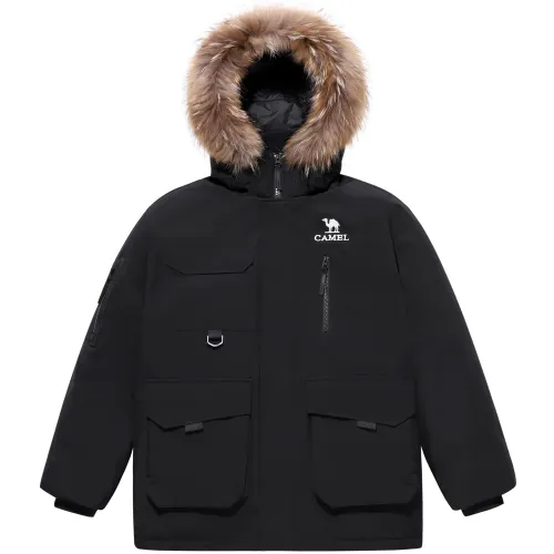 CAMEL Velvet long water repellent windproof anti-static down jacket with hood for men and women, mid-length