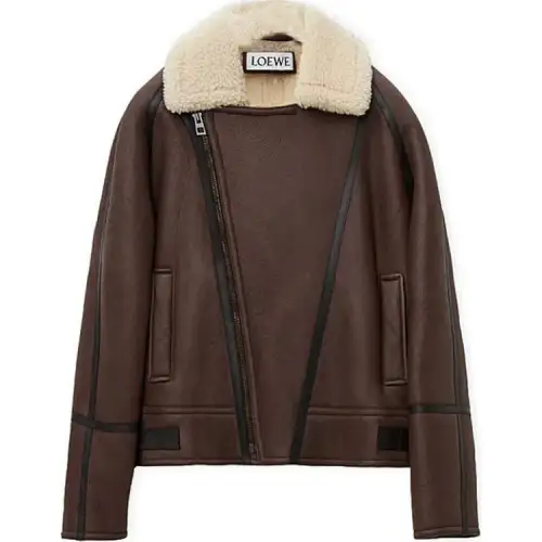 LOEWE FW24 Leather Jacket Men's Brown