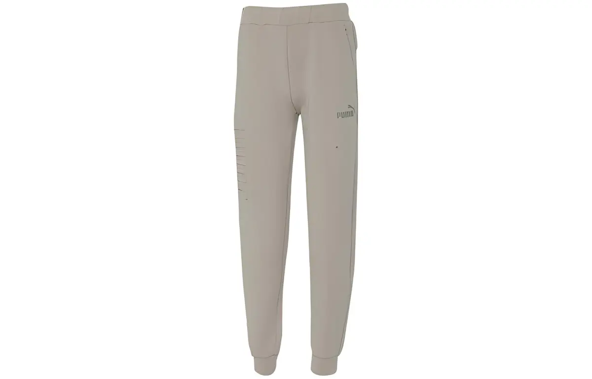 PUMA Knitted Sweatpants Unisex Khaki Moderate Cuffed Pants