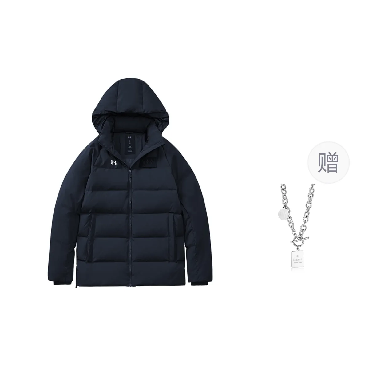Under Armour Down Jacket Unisex Black, Comes With Necklace