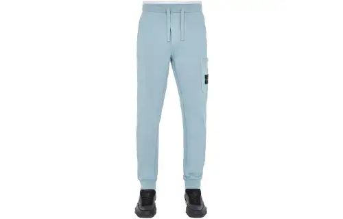 STONE ISLAND Knitted Sweatpants Men's Sky Blue Moderate Cuffed Pants